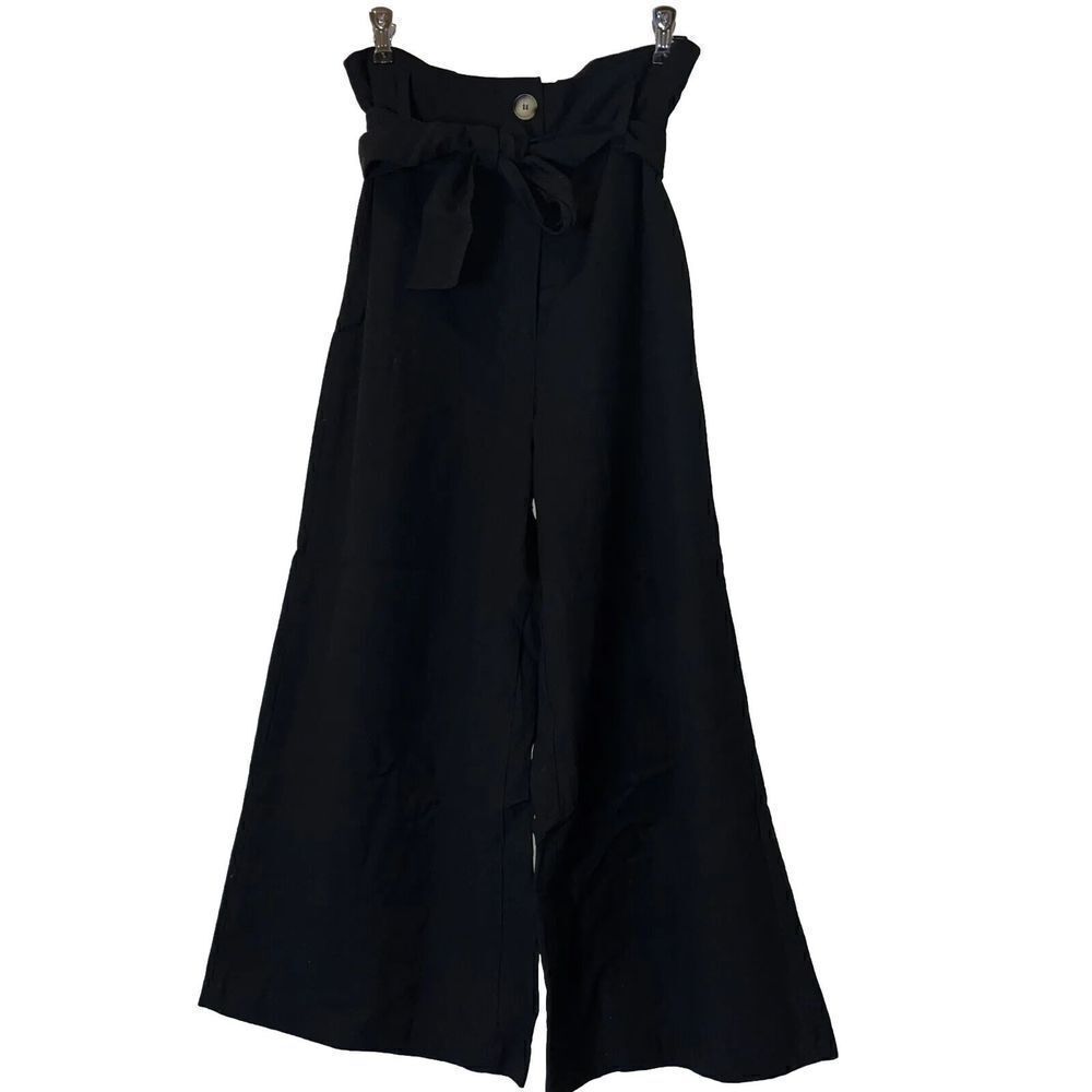 Umgee Cropped Pants Wmns Med Black Belted High Rise Wide Leg Versatile